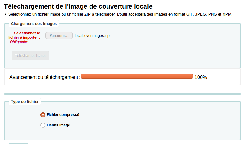 options de «type de fichier» du formulaire d'importation d'images de couverture