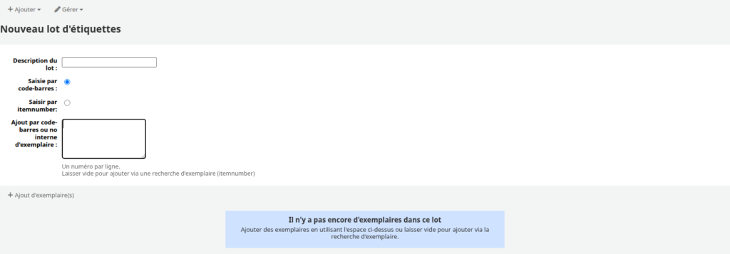 Formulaire de création d'un nouveau lot d'étiquettes