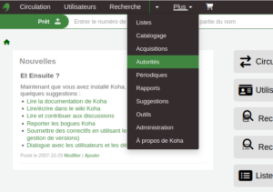 Vue l'option "Autorités" dans le menu du bouton "Plus" de la barre d'outils du haut de l'écran