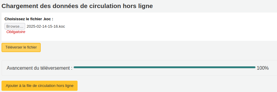 vue de l'état du téléversement