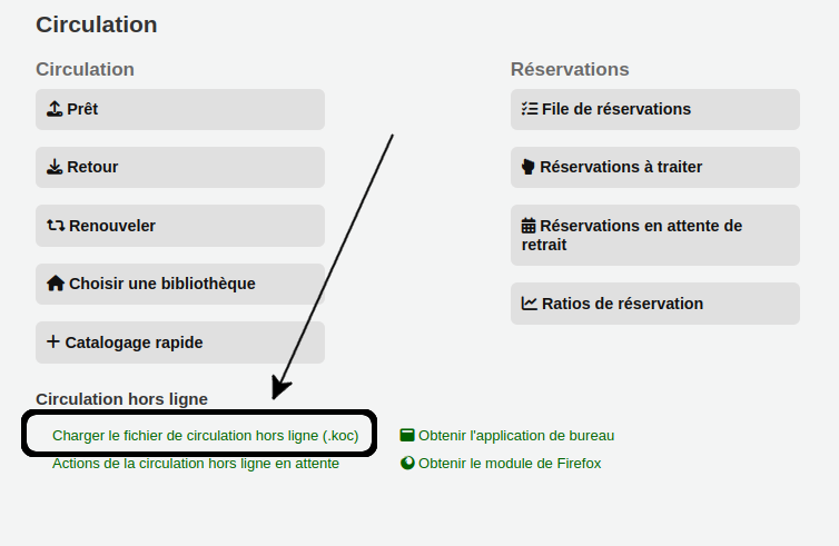 vue du lien "charger le fichier de circulation hors ligne (.koc)" du module «Circulation»