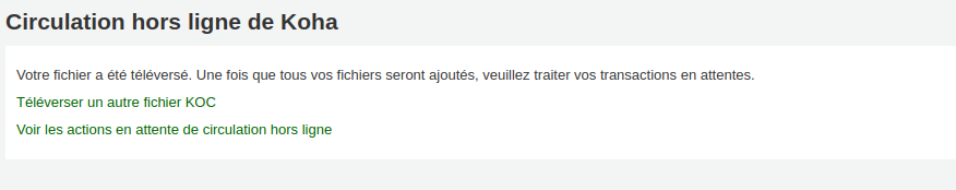 vue de l'option "voir les actions en attente de circulation hors ligne" après le téléversement