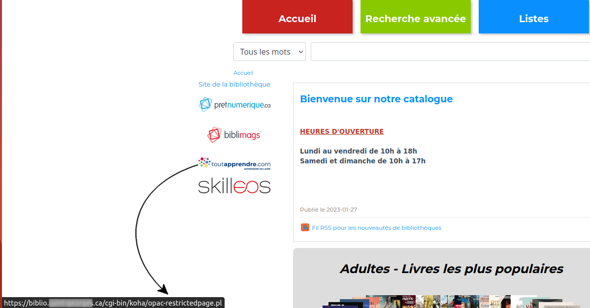 vue du lien ."/cgi-bin/koha/opac-restrictedpage.pl" au bas gauche de l'écran lorsque l'on survole le bouton de la ressource