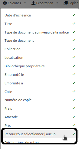 l'option «retour tout sélectionner | aucun» devrait être cochée