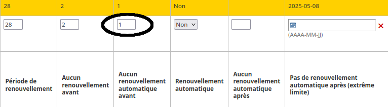 paramètre aucun renouvellement avant (très important)