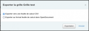 Options d'exportation de la grille (CSV ou OpenDocument)
