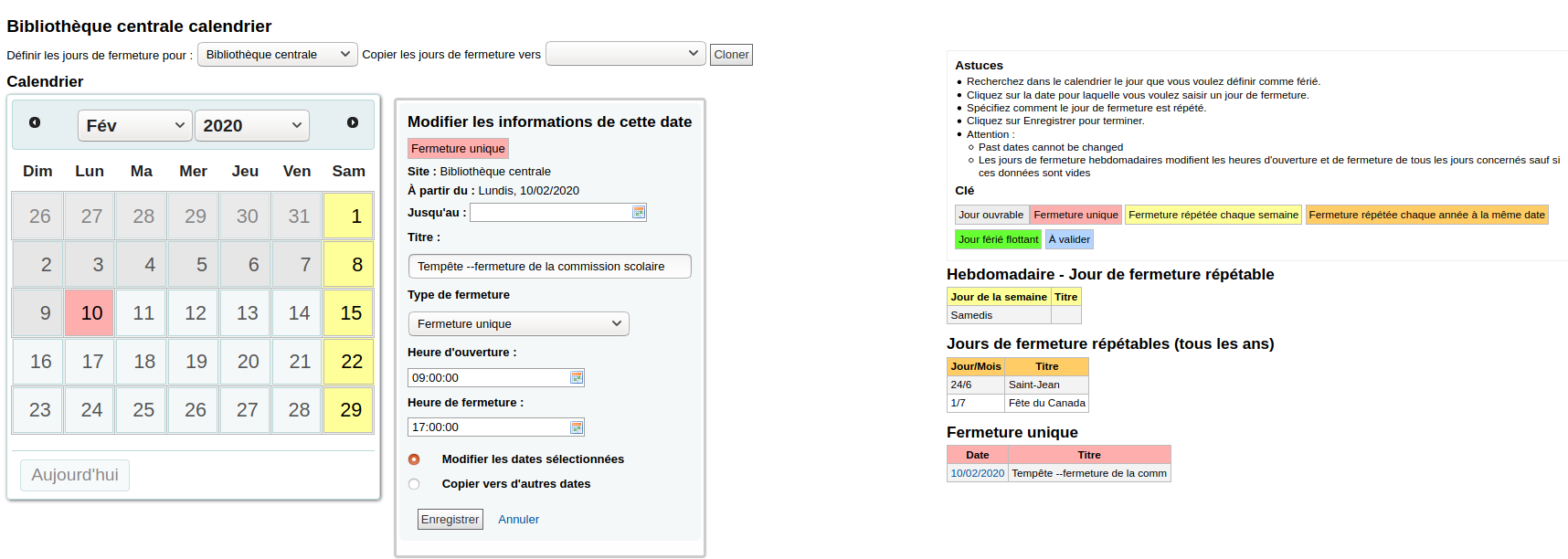 formulaire d'ajout de fermeture