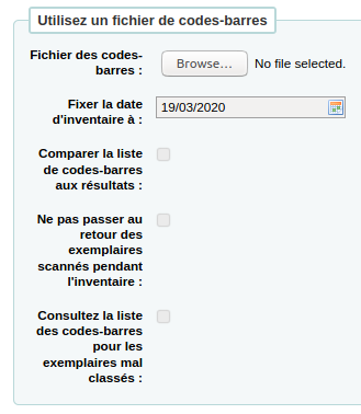 section «Utilisez un fichier codes-barres» du formulaire d'inventaire