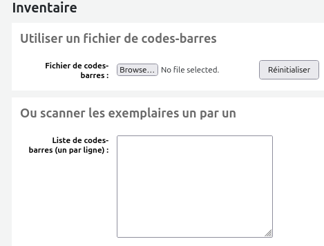 Vue de l'entête du formulaire d'inventaire