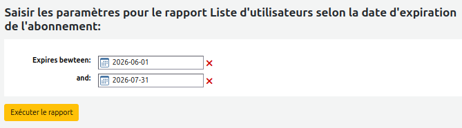 vue de la page de saisie de la période d'expiration des abonnements d'utilisateurs.