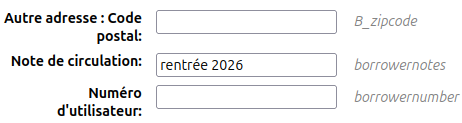 vue du champ "message / borrowernotes" des champs par défaut du formulaire d'importation d'utilisateurs
