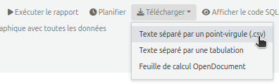 vue de l'option "Texte séparé par un point-virgule (.csv) du bouton "Télécharger" d'un rapport SQL