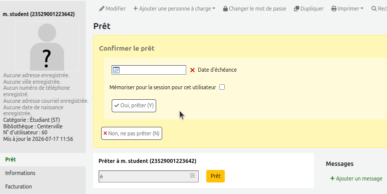 message de confirmation de date d'échéance après un prêt