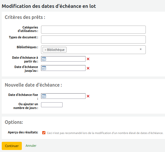 vue du formulaire de modification des dates d'échéance en lot