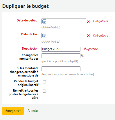 formulaire de duplication de budget