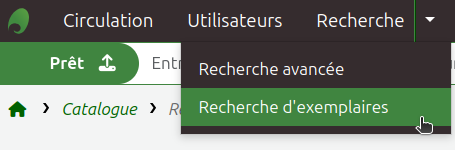 vue du menu déroulant du bouton "Rechercher" dans la barre d'outils de l'interface professionnelle