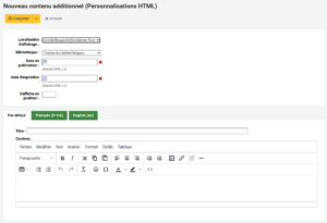 Formulaire d'ajout de personnalisation HTML