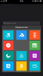 Capture d'écran de l'application mobile FreeOTP, choix d'icones