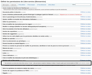 Liste des permissions possibles,