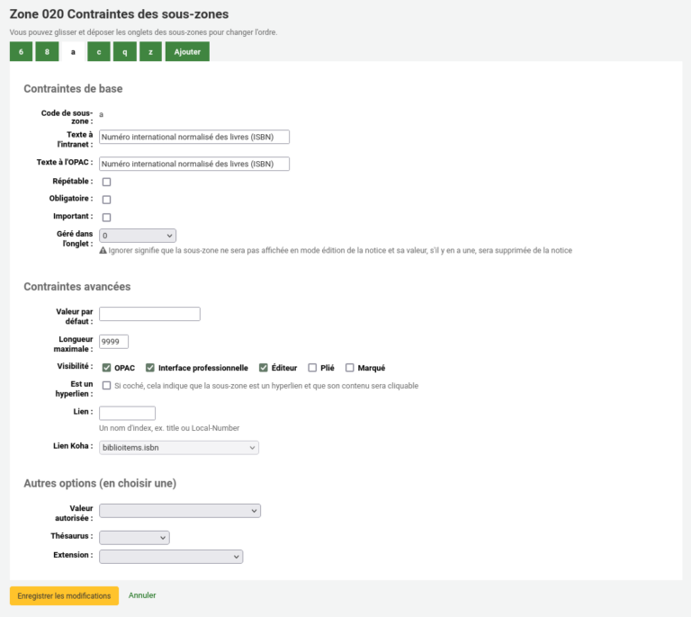 Zone Modifier Modifier une sous-zone MARC dans la grille de catalogage | Solutions ...