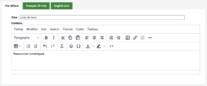 Capture d'écran de la boîte de texte pour le contenu, c'est écrit Ressources numériques