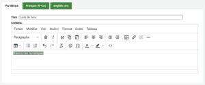 Capture d'écran de la boîte de texte pour le contenu, c'est écrit Ressources numériques et le texte est surligné