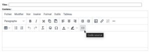Outil WYSIWYG d'édition de contenu additionnel, le curseur de la souris est sur le bouton  Code source