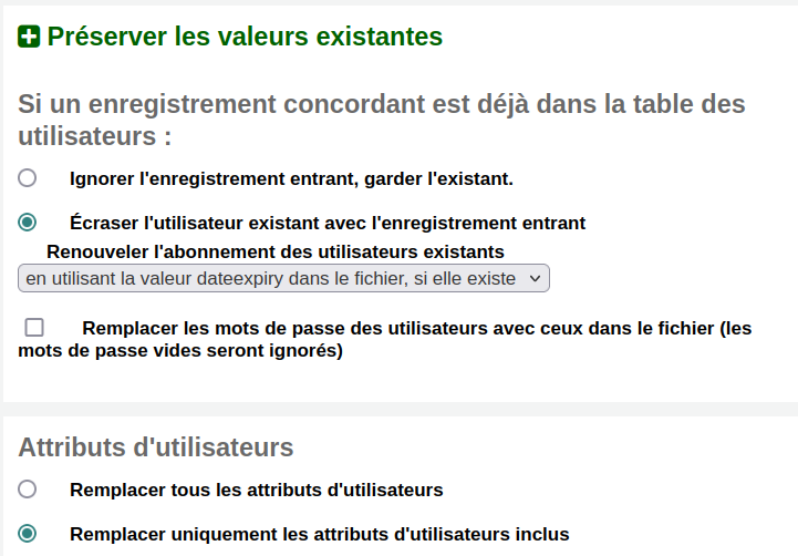 vue du formulaire d'importation d'utilisateurs