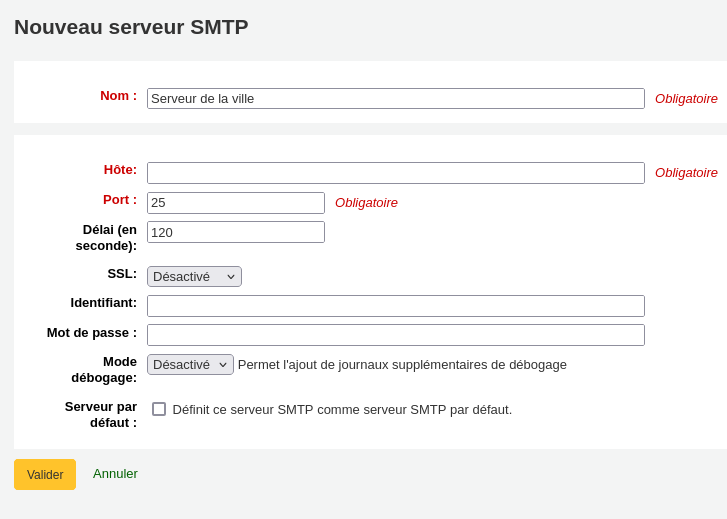 vue du formulaire d'ajout de serveur SMTP