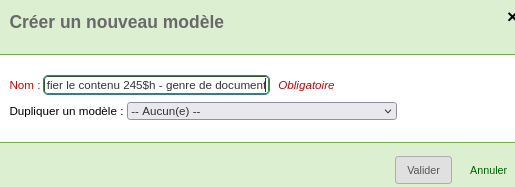 vue du formulaire de création de modèle de modification