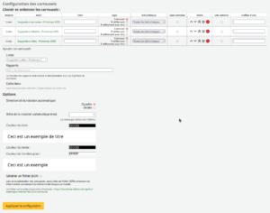 vue de la page de configurations de l'extension carrousel