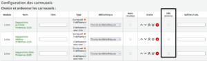 vue de la colonne du paramètre "URL externe" dans plugin carrousel