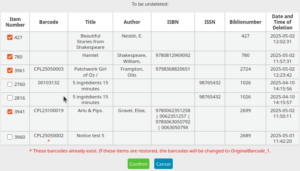 view of selected items to retrieve