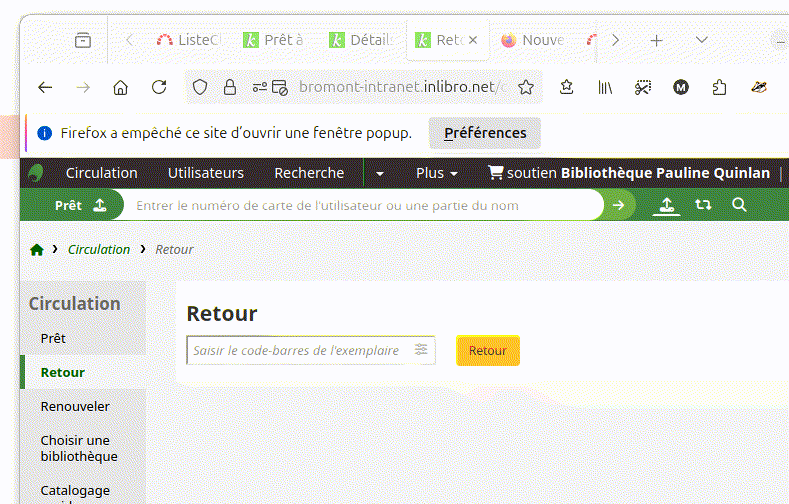 vue du message "Firefox a empéché ce site d'ouvrir une fenêtre popup".
