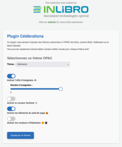 menu de configuration admin du plugin