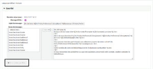 Écran de modification d'une notification. Le bouton "Voir le contenu par défaut" est mis en évidence