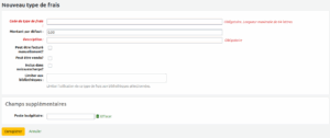 Formulaire d'ajout d'un type de frais avec un champ supplémentaire