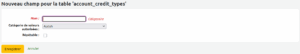 Formulaire d'ajout de champ supplémentaire dans les types de crédits