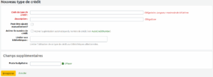 Formulaire d'ajout d'un type de crédit avec un champ supplémentaire