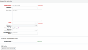 Formulaire de création d'une entente, avec un champ supplémentaire