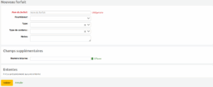 Formulaire de création d'un forfair, avec un champ supplémentaire