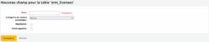 Formulaire d'ajout de champ supplémentaire dans les licences
