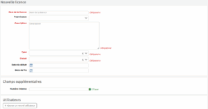 Formulaire de création d'une licence, avec un champ supplémentaire