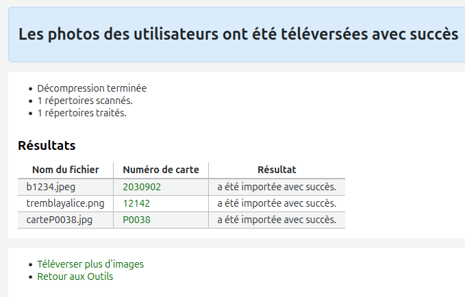 vue de la confirmation d'importation des images et leur dossiers